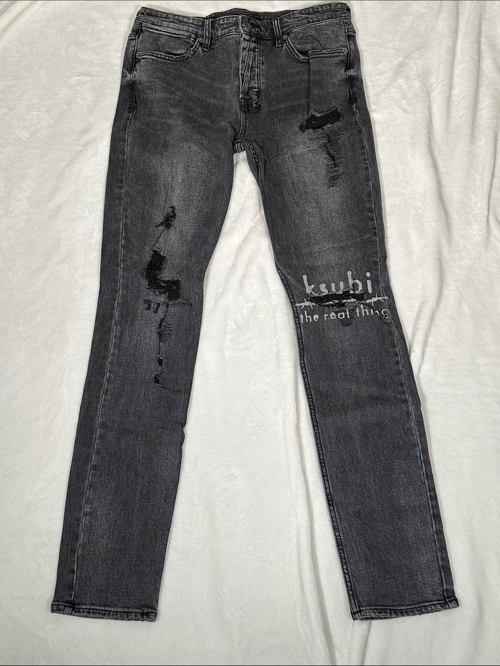 Ksubi Charcoal Black Skinny Jeans with Logo Graphic